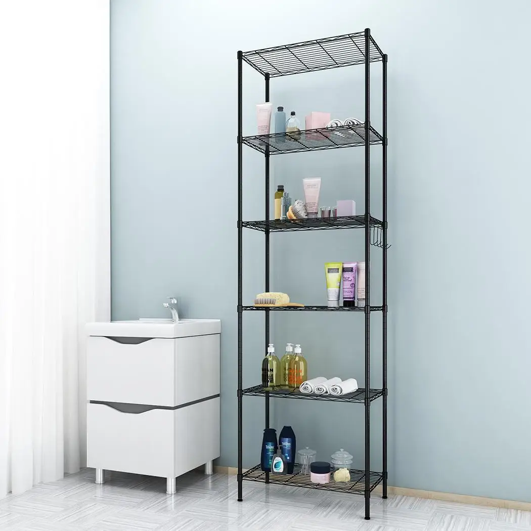 

6-Tier Wire Shelving Storage Organizer Rack Adjustable Height w/ Side Hooks