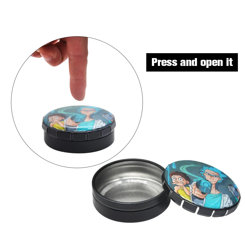 

Rick And Morty Herb/Tobacco Box Container Storage Stash Jar 25 ML Herb Storage Case Cigarette Case Round Tin Click Clack Pop Up