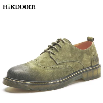 

2018 Men Bullock Flat Casual Lace Up Leather Vintage Shoes Mens Leather Martin Shoes Classic Comfortable Men Casual Shoes