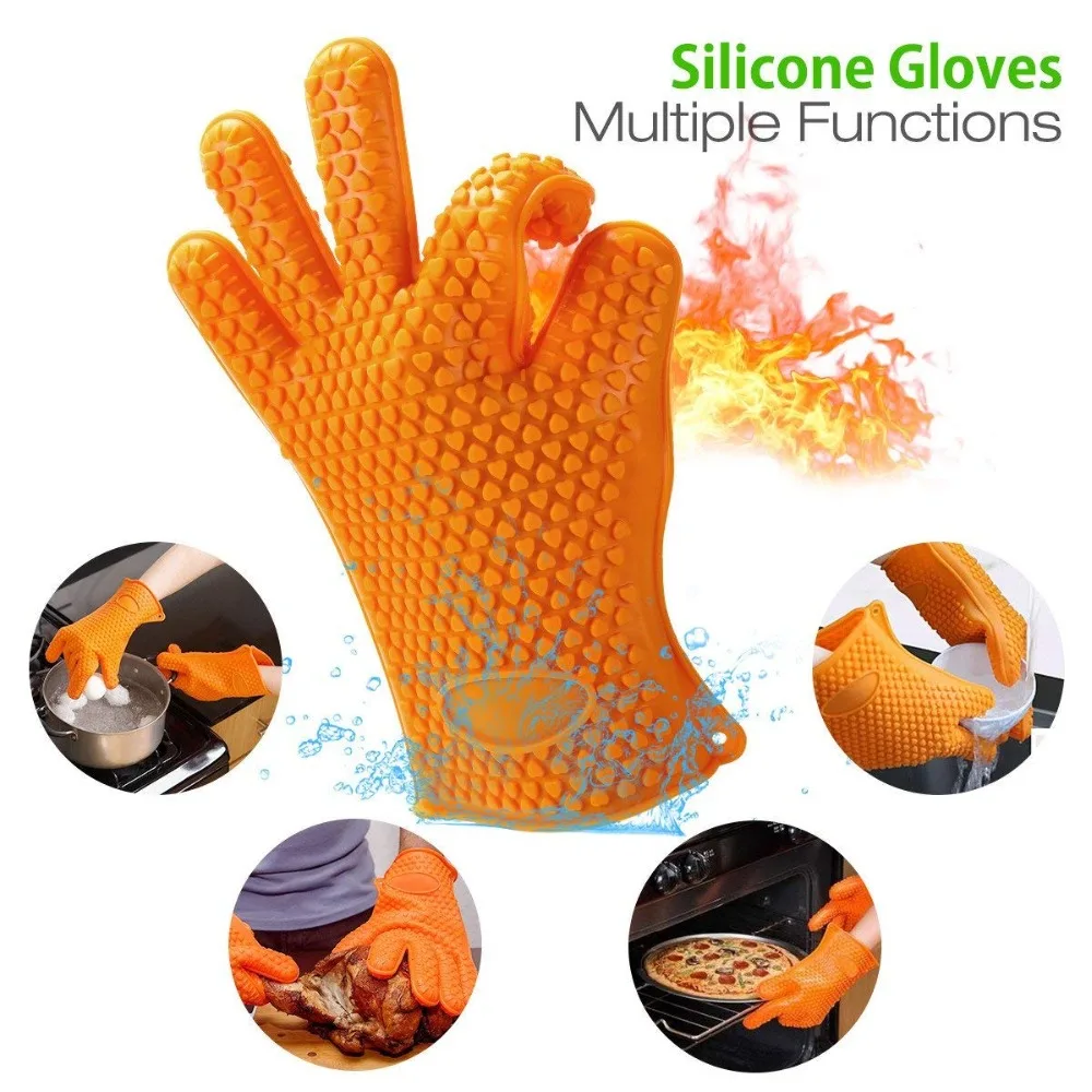 

1 piece Oven Glove Heat Resistant Silicone Oven Gloves BBQ Grill Glove Kitchen Washable Cooking Baking Gloves LK0059