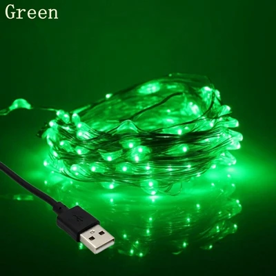 led fairy lights 10M 20M Silver Copper Wire USB String Light outdoor Christmas Tree Wedding Party Decoration Multicolor garland - Испускаемый цвет: green