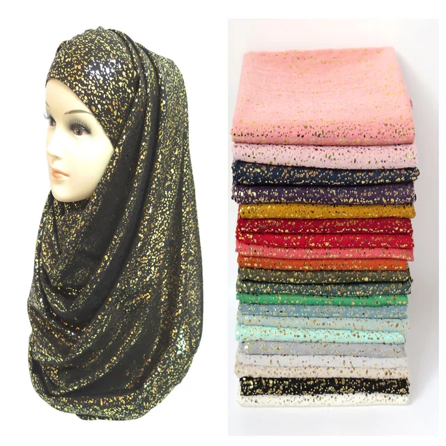 10pcs/lot Gold Glitter Shimmer Scarf Shawl Head Wrap Plain Color Long