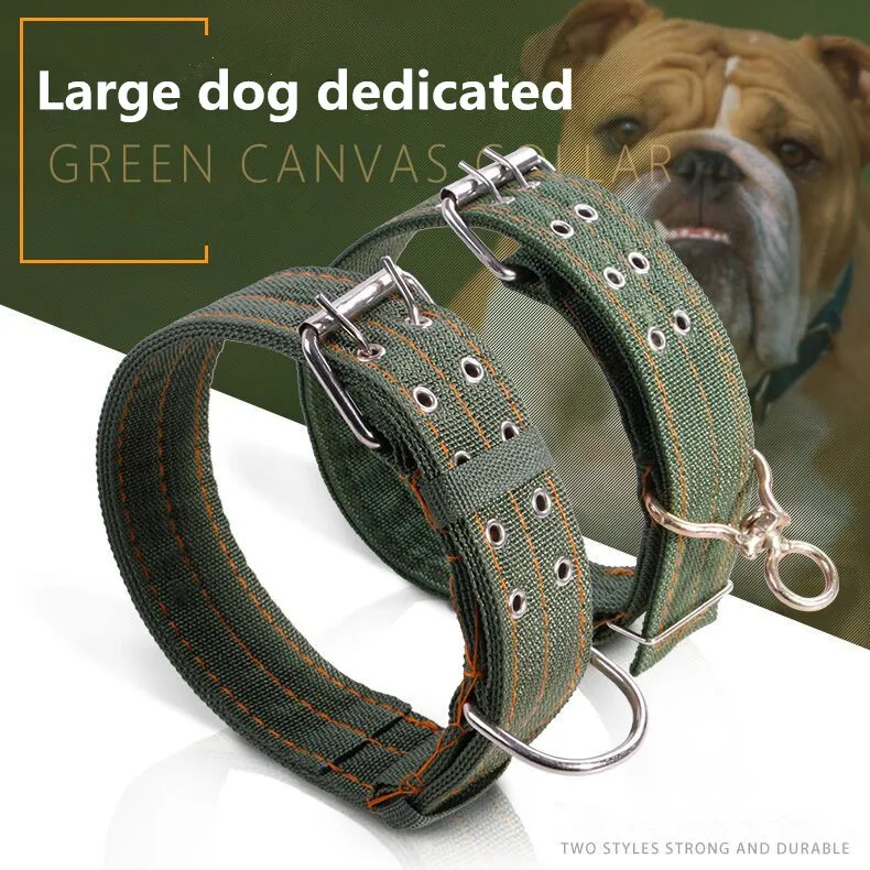 Free shipping Army Green Canvas Pet Dog Collar for Large Dogs Double