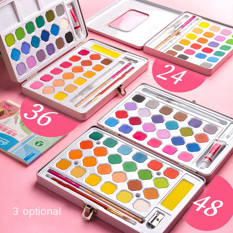 Günstige 24 farbe 36 farbe solide aquarell malen set farbe box tragbare eisen box abgabe pulver kunst liefert