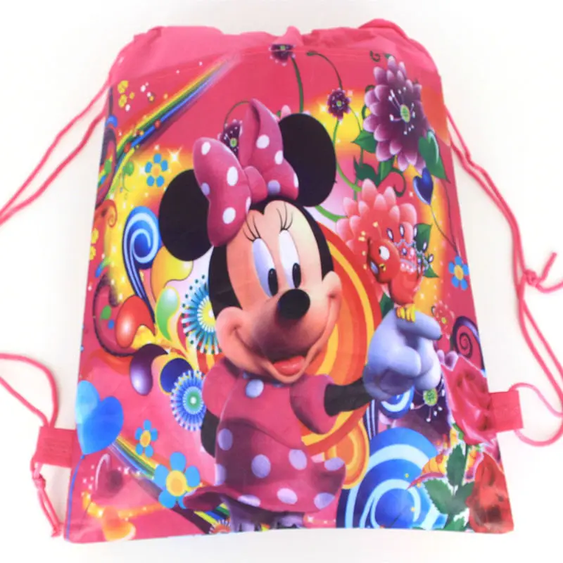 Высокое качество 34 см x 27 см, сумка на шнурке с Минни Маус, детская школьная сумка для путешествий, тканевый рюкзак, женская сумка для покупок из нетканого материала, поставка - Цвет: Bag2