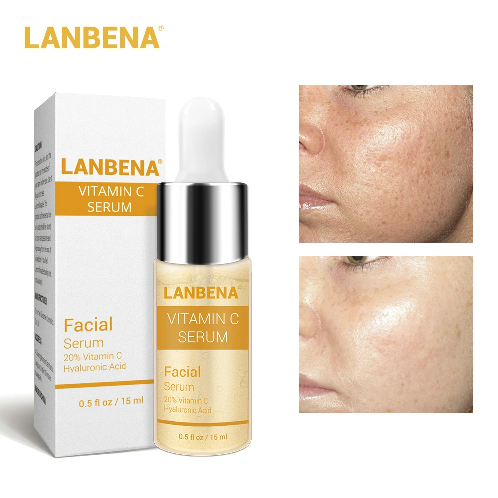 LANBENA Vitamin C Whitening Serum Hyaluronic Acid Face Cream Snail Remover Freckle Speckle Fade Dark Spots