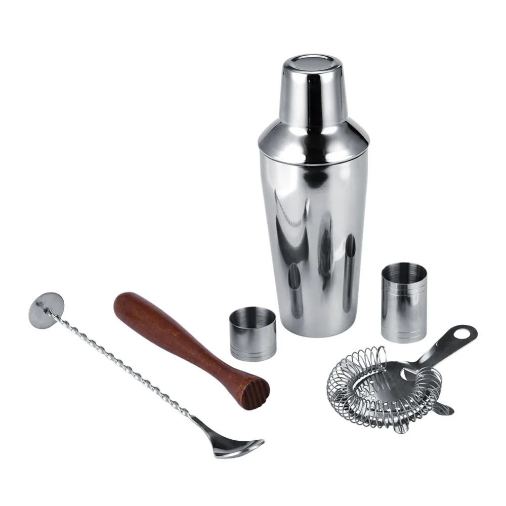 6/13pcs Stainless Steel Cocktail Shaker Mixer Drinker with Wood Holder