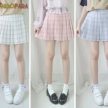 Оплаченные чеки летние женские в японском стиле трапециевидной формы мини плиссированная юбка розовый и небесно-голубой и бежевый