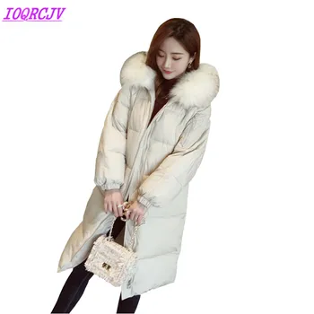 

Winter Down cotton Jacket Women 2018 Plus size Parkas Fur collar Hooded Top Thick Warm Loose Female Long Cotton Coat IOQRCJVH523