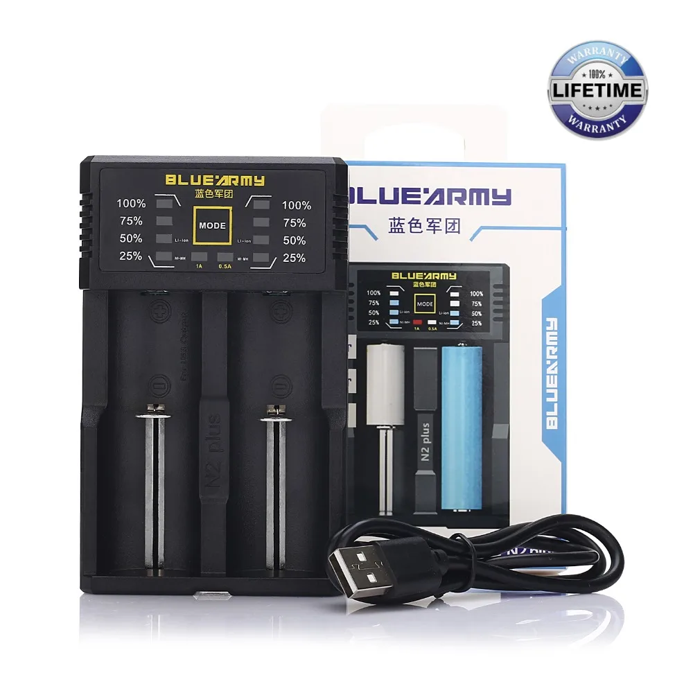 Электронные аккумуляторы Blue Army N1/N2 Plus Smart Battery Charger Single Double Slot для IMR/li ion/Ni MH/Ni Cd 26650