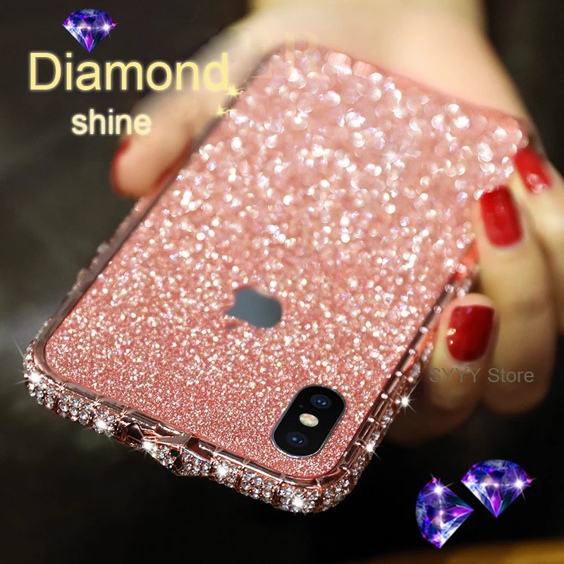 

Luxury fashion Rhinestone Frame Case for iPhone 8 7 6 6s plus iphone xr xs max x Clear Metal Diamond Frame cover Phone Case girl