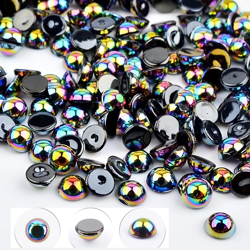 MIOBLET-300pc-Chameleon-3D-Nail-Rhinestone-Black-Pearl-Bead-10g-Semi-circle-Flat-Bottom-DIY-Manicure