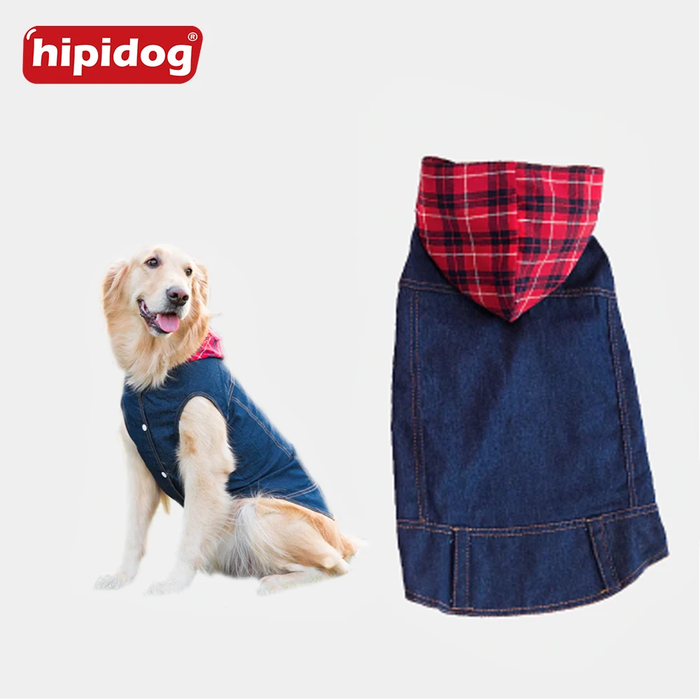 

Hipidog Large Dog Red Black Hoodie Jean Jacket Dog Coat Jacket Clothes Dog Big Clothing For Shiba Inu Husky Golden Retriever