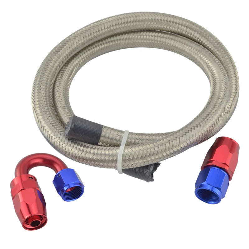 

AN4 4-AN STAINLESS BRAIDED OIL/FUEL LINE HOSE 1 METER +STRAIGHT+180 DEGREE SWIVEL FITTING