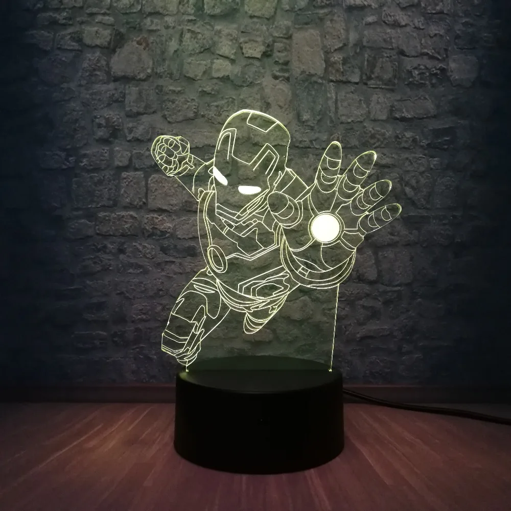 Новинка Marvel Hero Super hero Железный человек 3D светодиодный Ночной светильник
