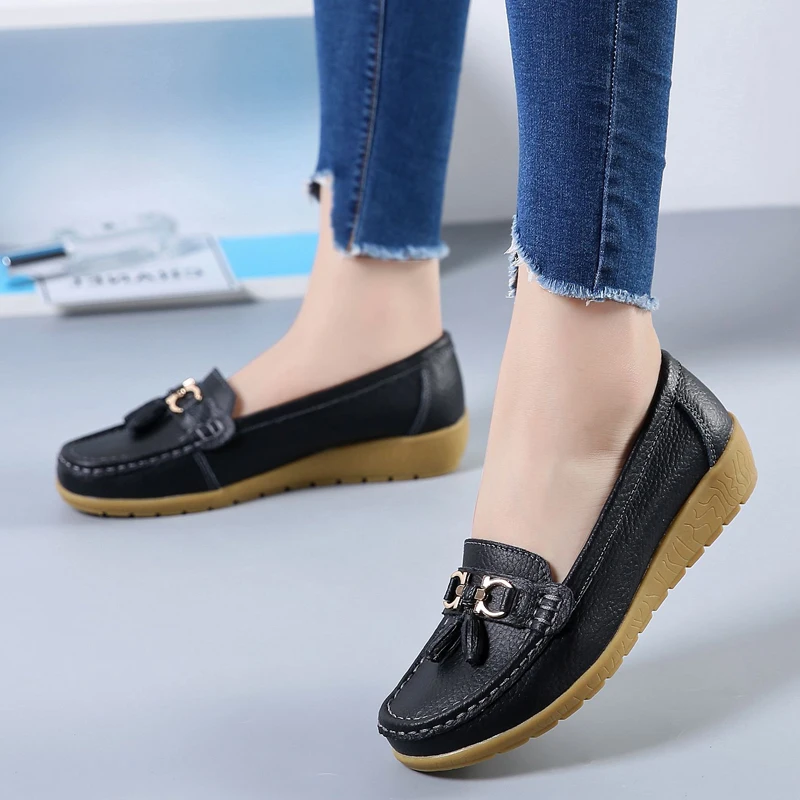 genuine leather flat shoes