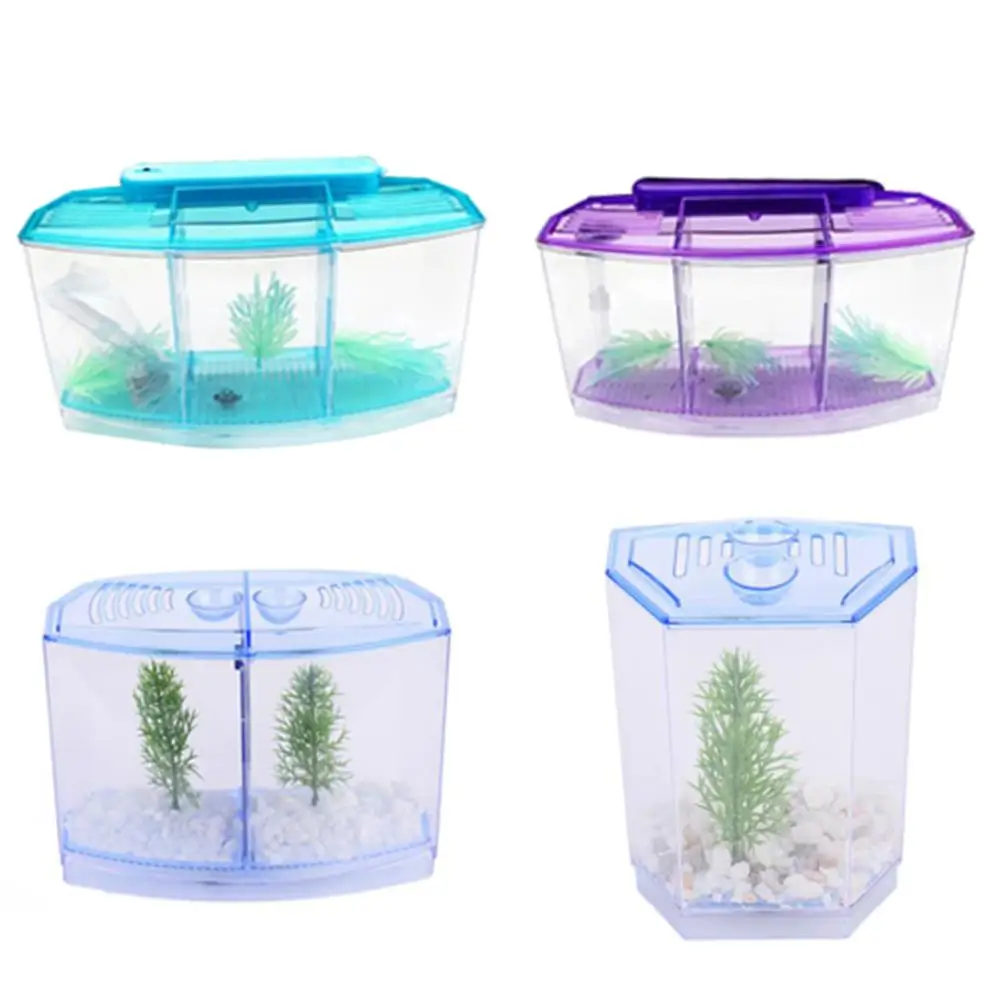 

LED Light Aquarium Acrylic Three Zones Triple Curved Isolation Hatch Mini Fishing Tank For Goldfish Betta Small Tropical Fish