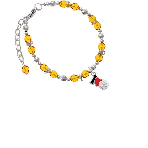 I Love Volleyball - Red Heart Yellow Beaded Bracelet
