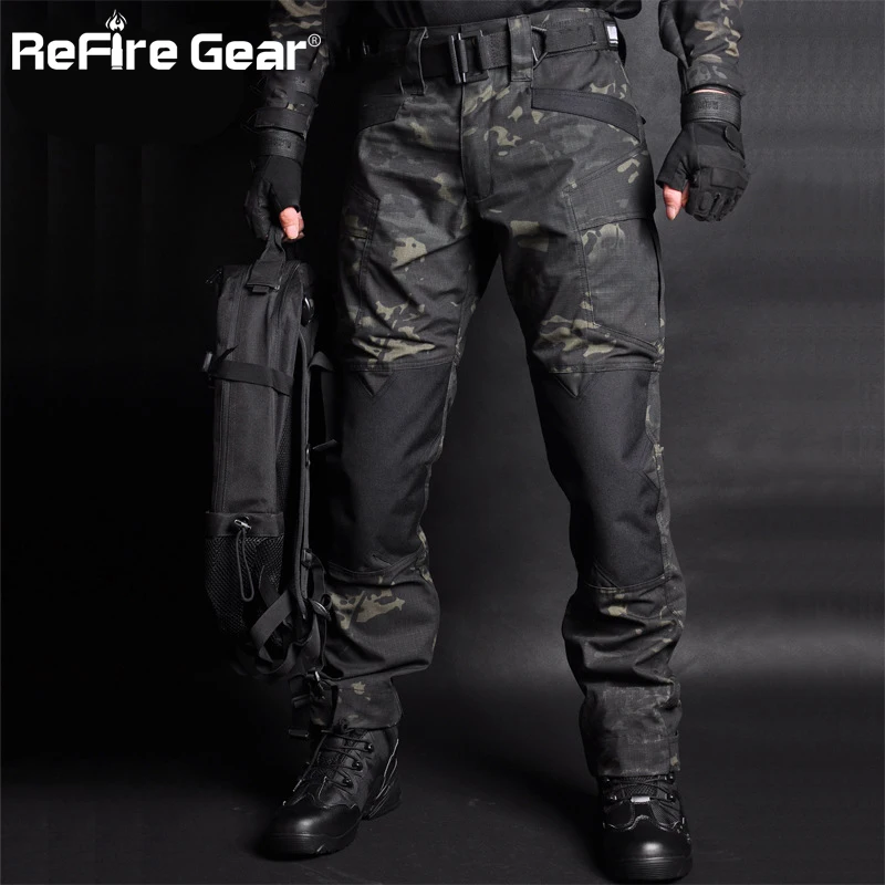 Refire gear, камуфляжные штаны для бега, военные тактические штаны для мужчин, армейские военные водонепроницаемые брюки-карго, мульти одежда с карманами, непромокаемые брюки