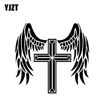 

YJZT 14.1*13.3CM The Cross Angel Will Protect You Cool Design Car Sticker Vinyl Decal Black/Silver Covering The Body C20-1532