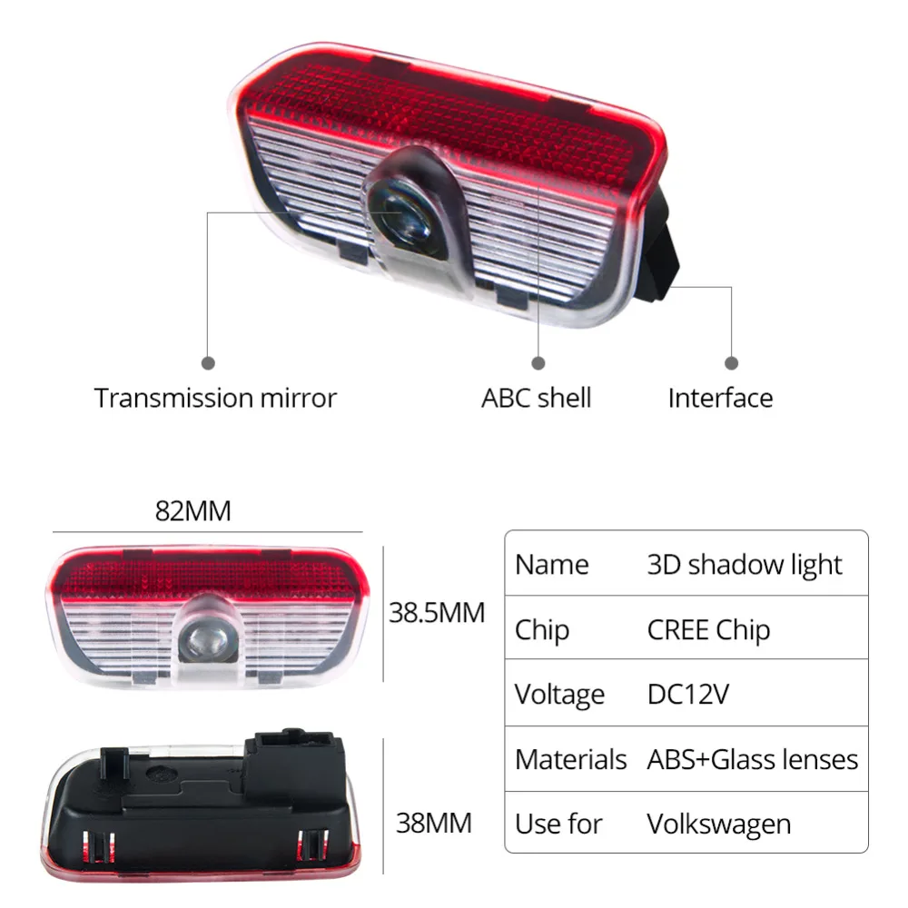 Avacom 2Pcs LED Car Welcome Door Shadow Logo Projector Light 12V 6500K White For VW Passat Golf 567 Scirocco Magotan Sharan   (7)