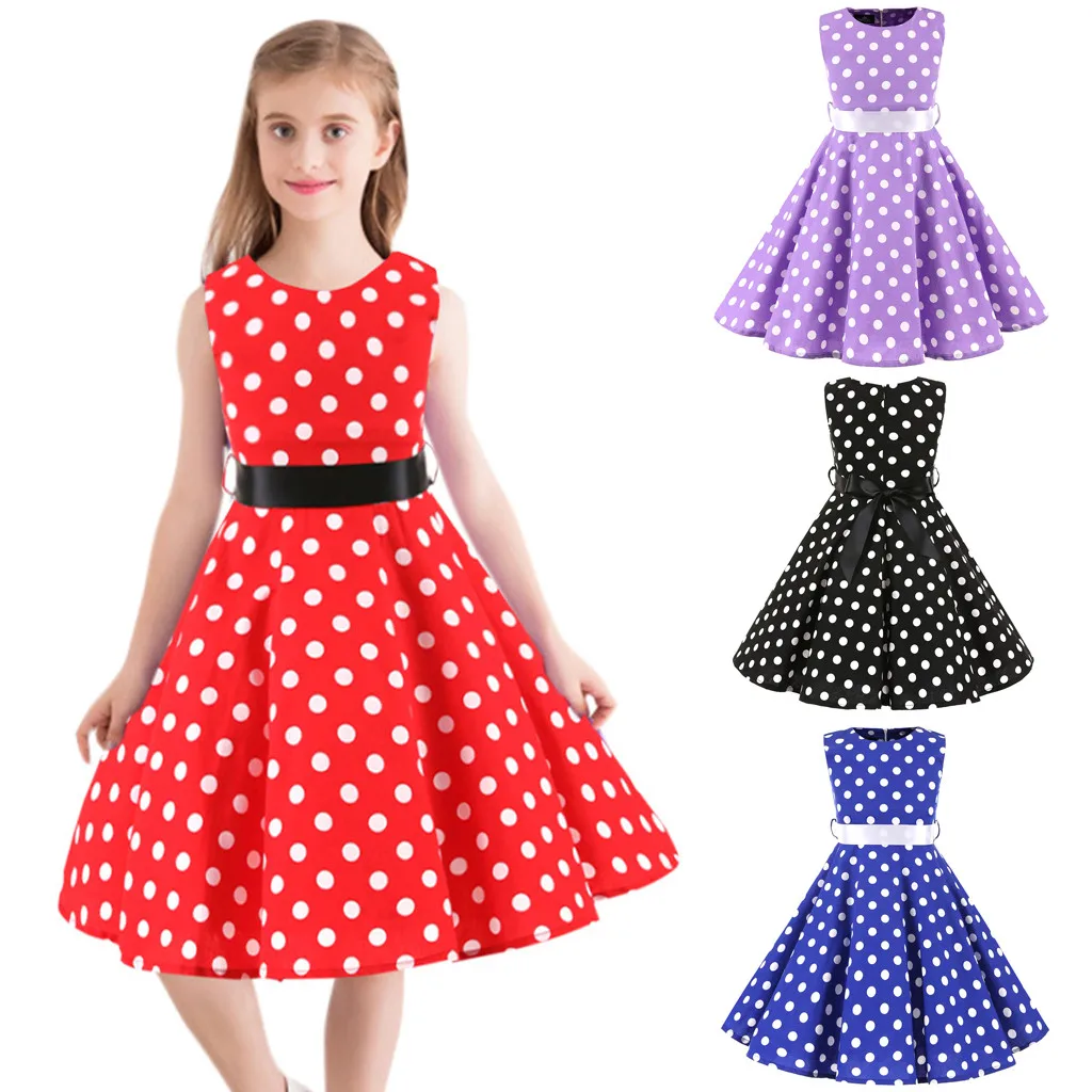 

Kids Dresses for Teen Children Girl Clothing Vintage 1950s Retro Sleeveless Dot Print Casual Dress MuqGew Girl Costume
