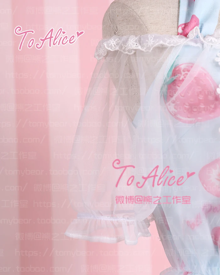 Очень милое летнее платье из 2 предметов для девочек Прозрачное платье в стиле Лолиты с открытыми плечами и лямкой на шее цвета клубники, конфет розовый и синий