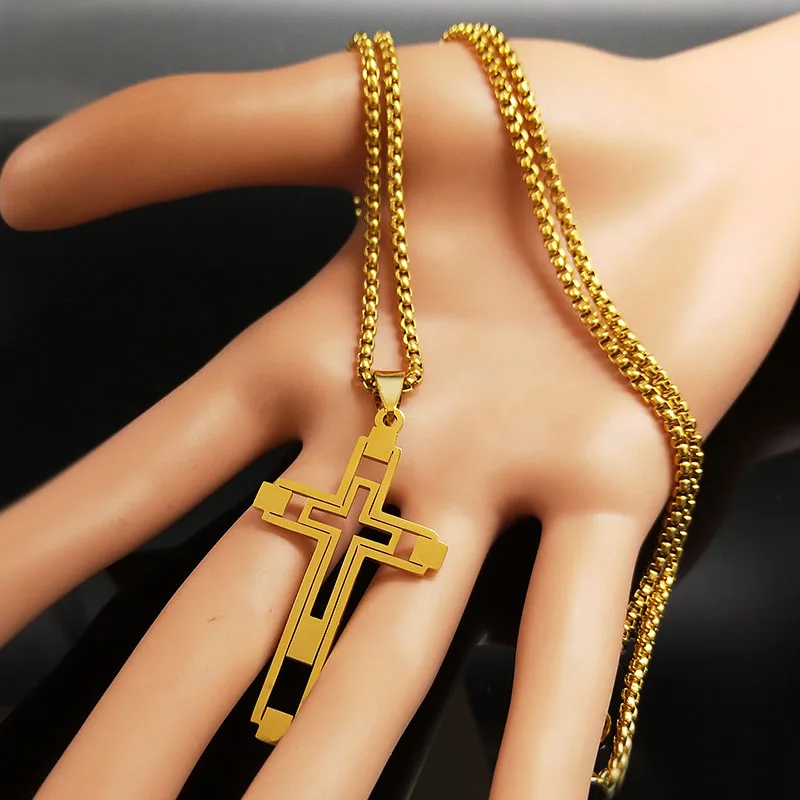 Модное ожерелье-чокер с крестом из нержавеющей стали для мужчин золотого цвета, мужские ювелирные изделия-ожерелья, Ларго N18796