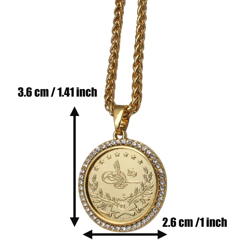 ZKD islam Arab Coin Gold Color Turkey Coins crystal Pendant Necklace  muslim Ottoman coins jewelry 2
