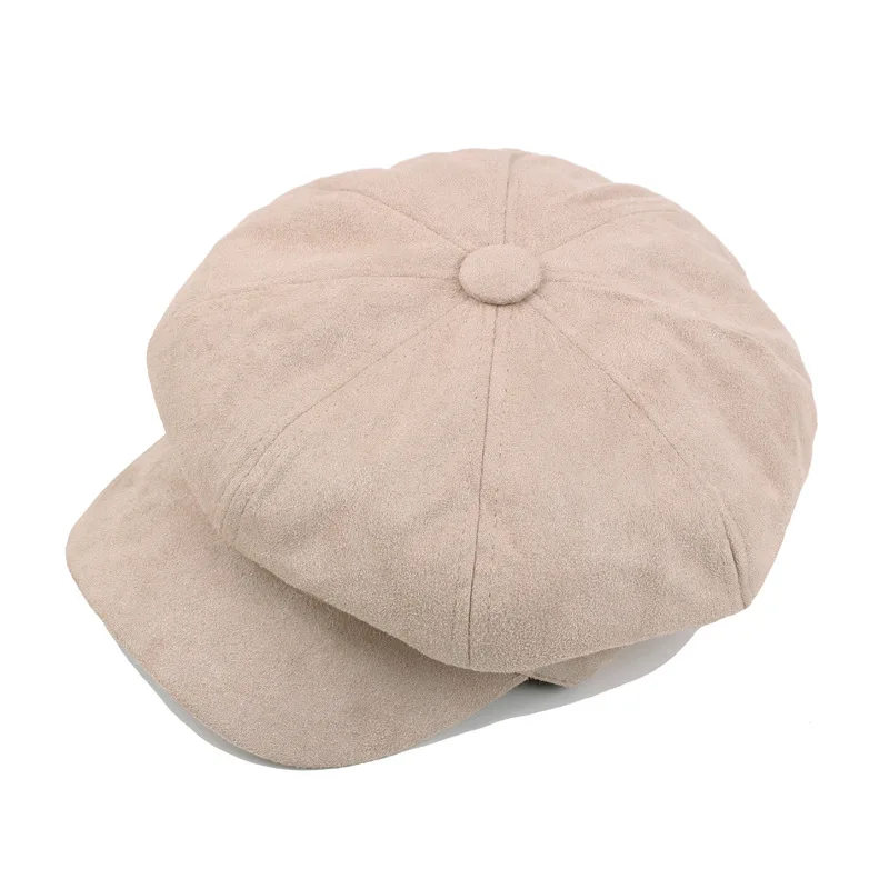 Beige Модная женская восьмиугольная шапка шерстяной берет для девочек Теплый художественный Winetr солнцезащитный козырек Кепка женская шапка Newsboy - Цвет: Beige