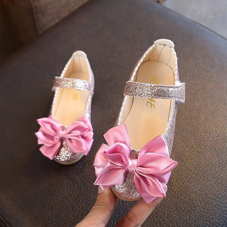 Обувь для девочек детская кожаная обувь принцессы с блестками весенне-осенняя модная повседневная обувь на плоской нескользящей мягкой подошве с бантом для девочек размер 21-30