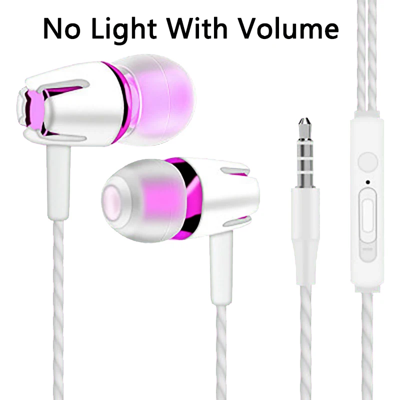 Светящийся светильник, наушники для Iphone 6, 6 S, 7, 8 X, samsung, Xiaomi Mi8, huawei, P20 Lite, наушники, 3,5 мм, гарнитура, проводные наушники - Цвет: White Pink Volume