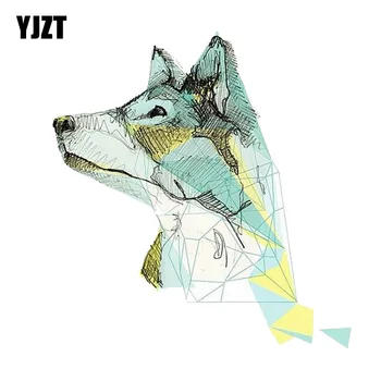 

YJZT 12.5CM*13.2CM Geometric Colorful Wolf Head Decal PVC Motorcycle Car Sticker 11-00517