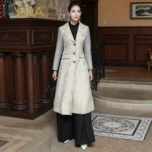 VOA 2017 Autumn Slim Beige Plus Size Women Trench Coat Fashion Suit Collar Long Sleeve Heavy Silk Long Windbreaker FLH00101 цена VOA 2017 Autumn Slim Beige Plus Size Women Trench Coat Fashion Suit Collar Long Sleeve Heavy Silk Long Windbreaker FLH00101 цены онлайн
