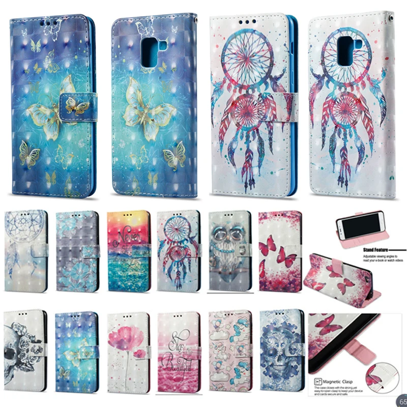 

3D Flip Book Case For Samsung Galaxy A8 2018 Case Leather Wallet Cover Coque Samsung Galaxy A8 Plus 2018 A8+ Luxury Case