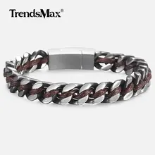 Trendsmax мужской s браслет плетеный кожаный браслет для мужчин цепь из нержавеющей стали модные браслеты подарки DLBM33