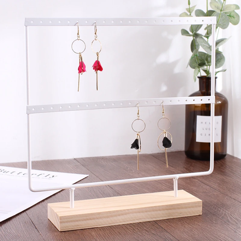  Mordoa 24/44 Holes Wood Earrings Organizer Jewelry Holder Necklace Bracelet Rack 2 Layers Jewelry D
