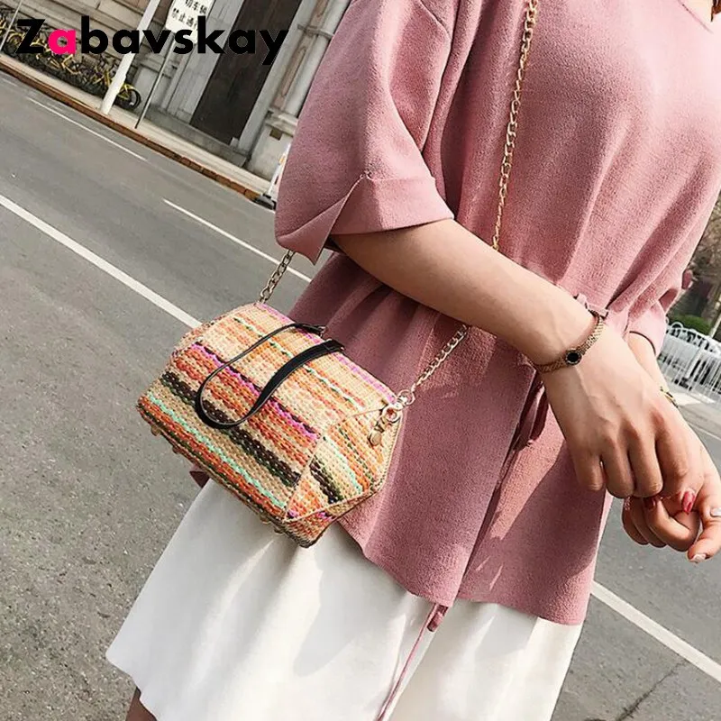 

2018 New Hot Handmade Women Shoulder Bags Bohemian Beach Bali Bags Summer Chain Rattan Wicker Weaving Shell Crossbody sac DJZ487