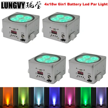 

Free Shipping 4pcs/Lot 4*18W 6in1 RGBAW UV Remote Operated Wireless Dmx &Battery Wedge Par Led Uplight High Brightness 6/10 Chs