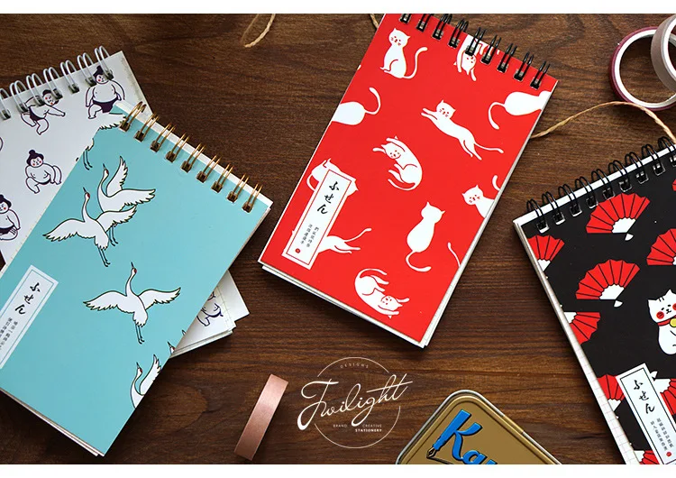 Японская серия блокнот для заметок Kawaii cat sumo crane Mini coil notebook memo planner journal канцелярские принадлежности для офиса и школы A6803