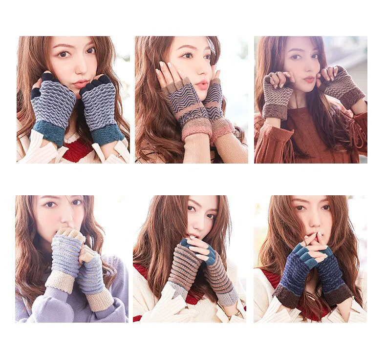 BING YUAN HAO XUAN женские перчатки на пол пальца, зимние теплые Корейские вязаные шерстяные бархатные перчатки, студенческие перчатки на палец
