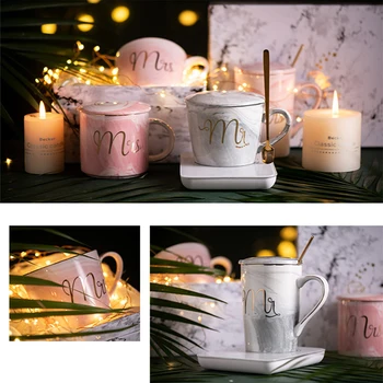 

Luxury Marble Pattern Ceramic Mugs Gold Plating MRS MR Couple Lover's Gift Morning Mug Milk Coffee Tea Breakfast Creative Cup