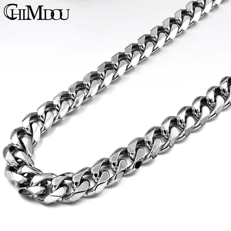 

CHIMDOU 2019 New 55cm 13mm/10mm/7mm 316L Stainless Steel Necklace Men Jewelry Cuban Chain Party Gift, Rock Punk style AN349