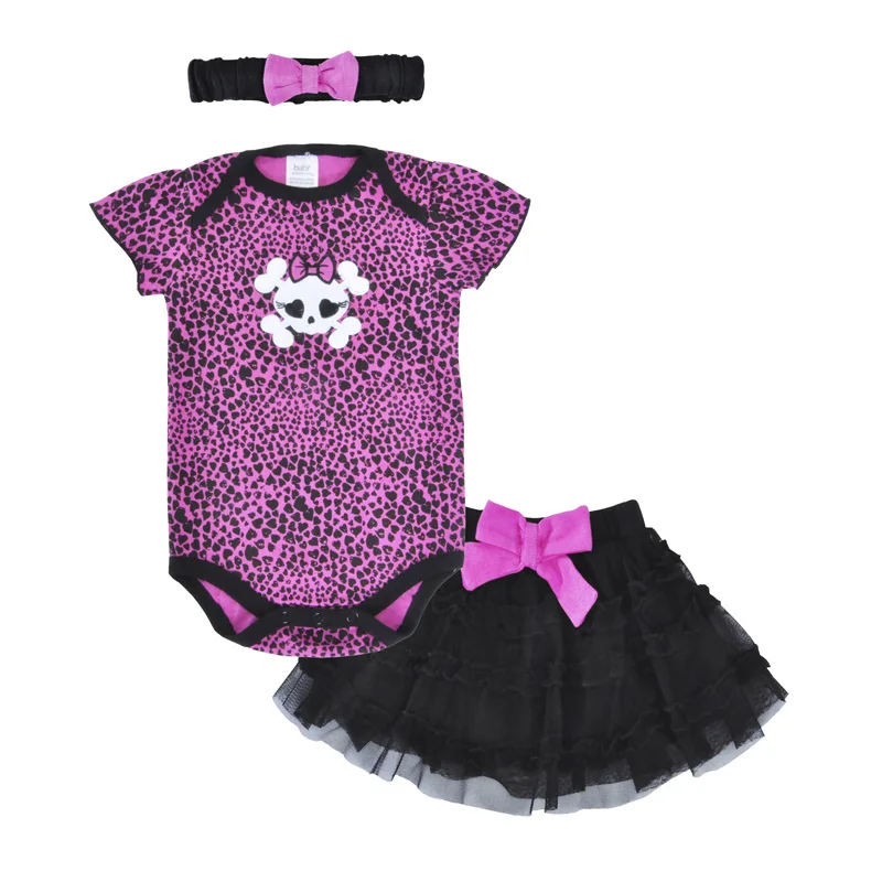 

Baby Clothing Set Infant Outfits Skull Leopard Romper Headband Tutu Skirt Newborn Summer Children Clothing Baby Girls Clothes