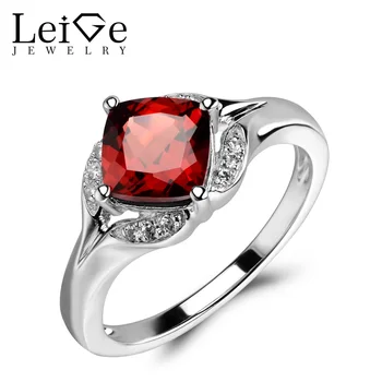 

Leige Jewelry Natural Garnet Ring Sterling Silver 925 Red Gemstone Engagement Promise Rings for Women Anniversary Gift