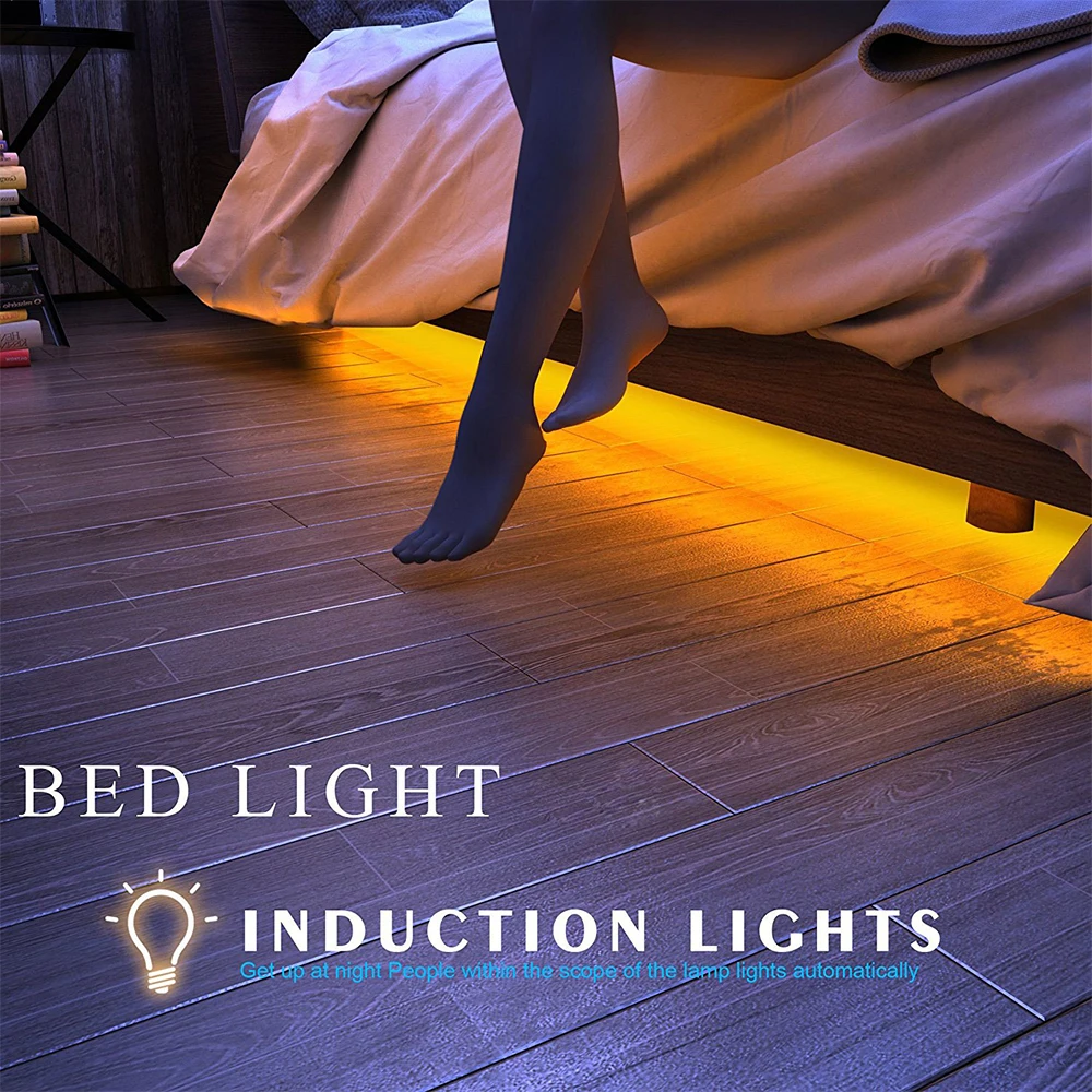 Luces con sensor de movimiento debajo de la cama, tira de luces LED RGB de  9.8 pies con permanencia, activada por movimiento, detección nocturna, 3