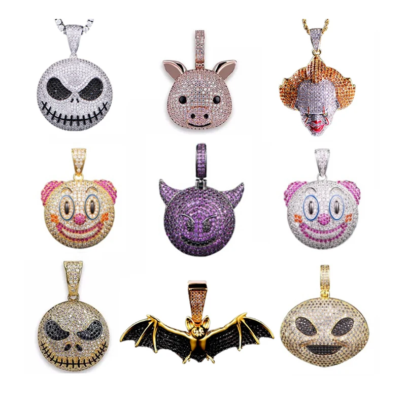 

Derlu Original Fashion Emoji Iced Out Bling Necklace&Pendant With Rope Chain CZ Men Gold Silver Plated Hip Hop Jewelry