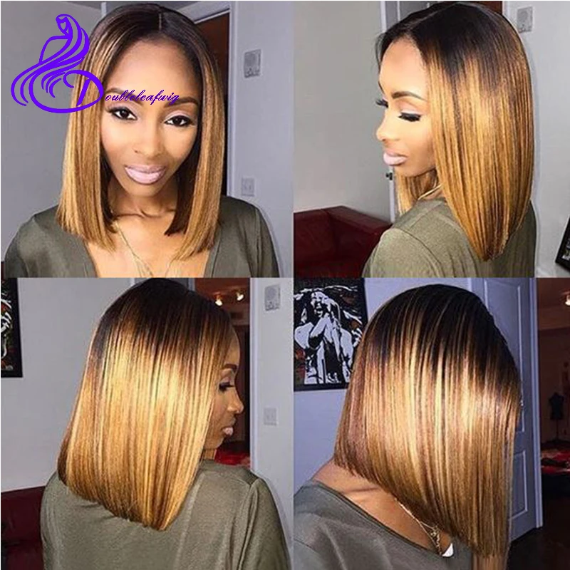 Ombre Brazilian Virgin Human Hair Straight Short Hair Wigs T1b 30