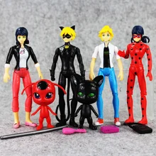 New Anime 6pcs lot LED light Miraculous Ladybug 2 Cat Noir Adrien Marinette PVC Action Figure