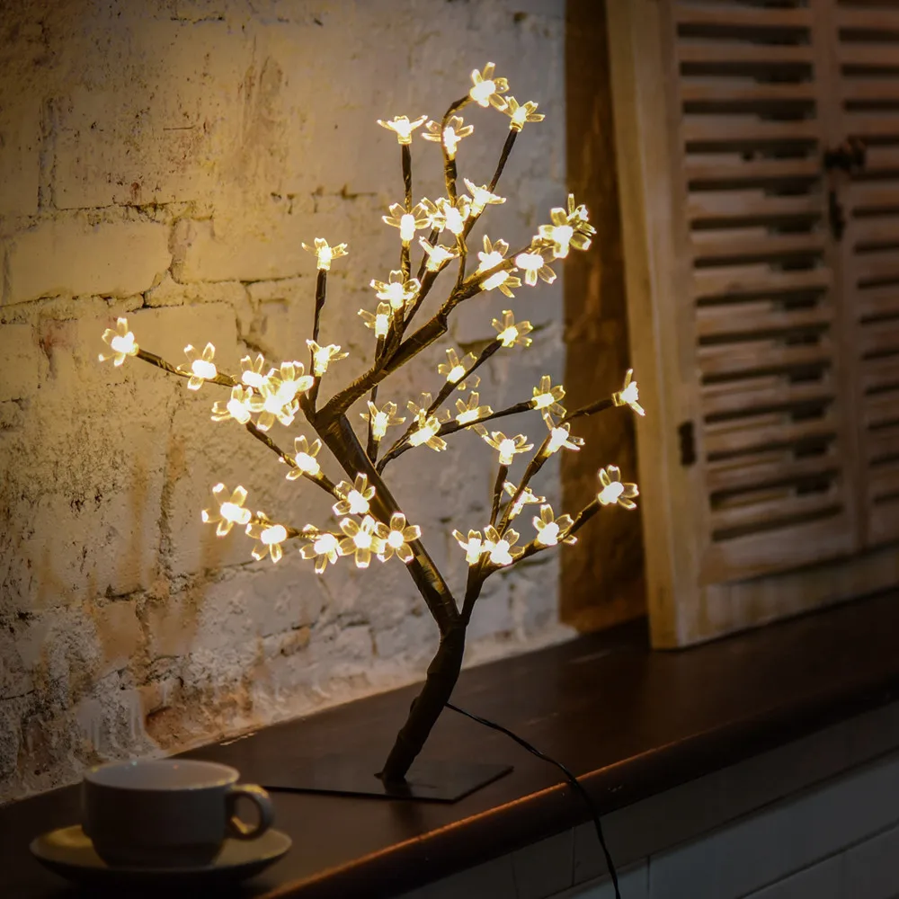 

Hot sale table lamp 48LED Cherry Blossom Desk Top Bonsai Tree Light lamparas de mesa para el dormitorio abajur para quarto